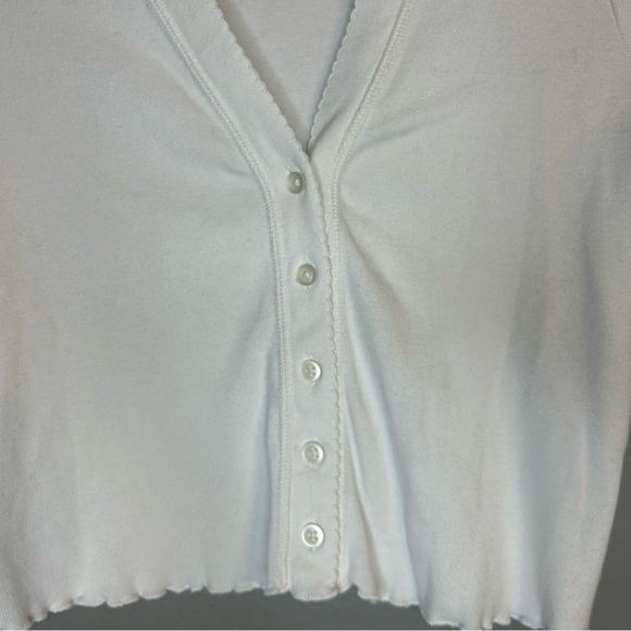 Brandy Melville White V-Neck Button Up Short Sleeve T-Shirt, One Size - Picture 4 of 8